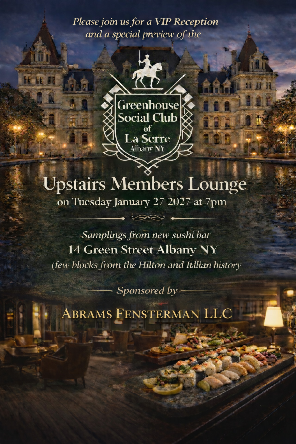 VIP Reception at the Upstairs Members Lounge — January 27 2027 at 7 PM